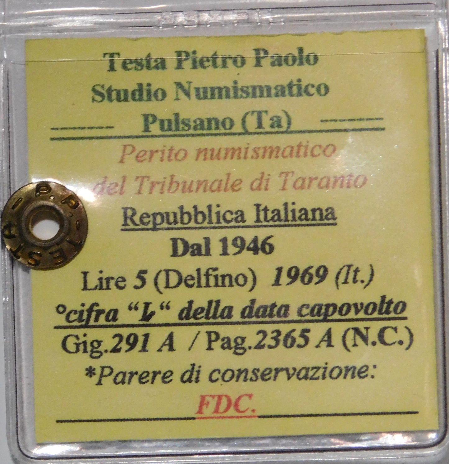 5 lire 1969 (1 rovesciato)