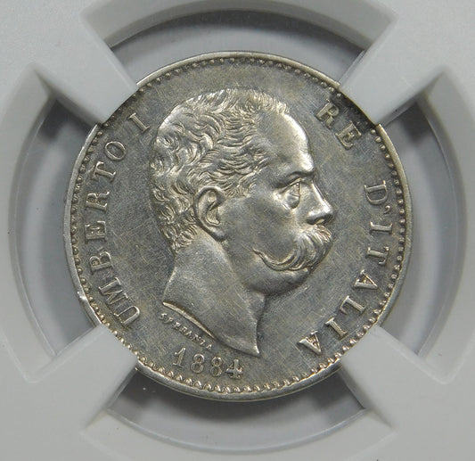 Umberto I° 1 Lira 1884 R in slab Classical Coin Grading MS60
