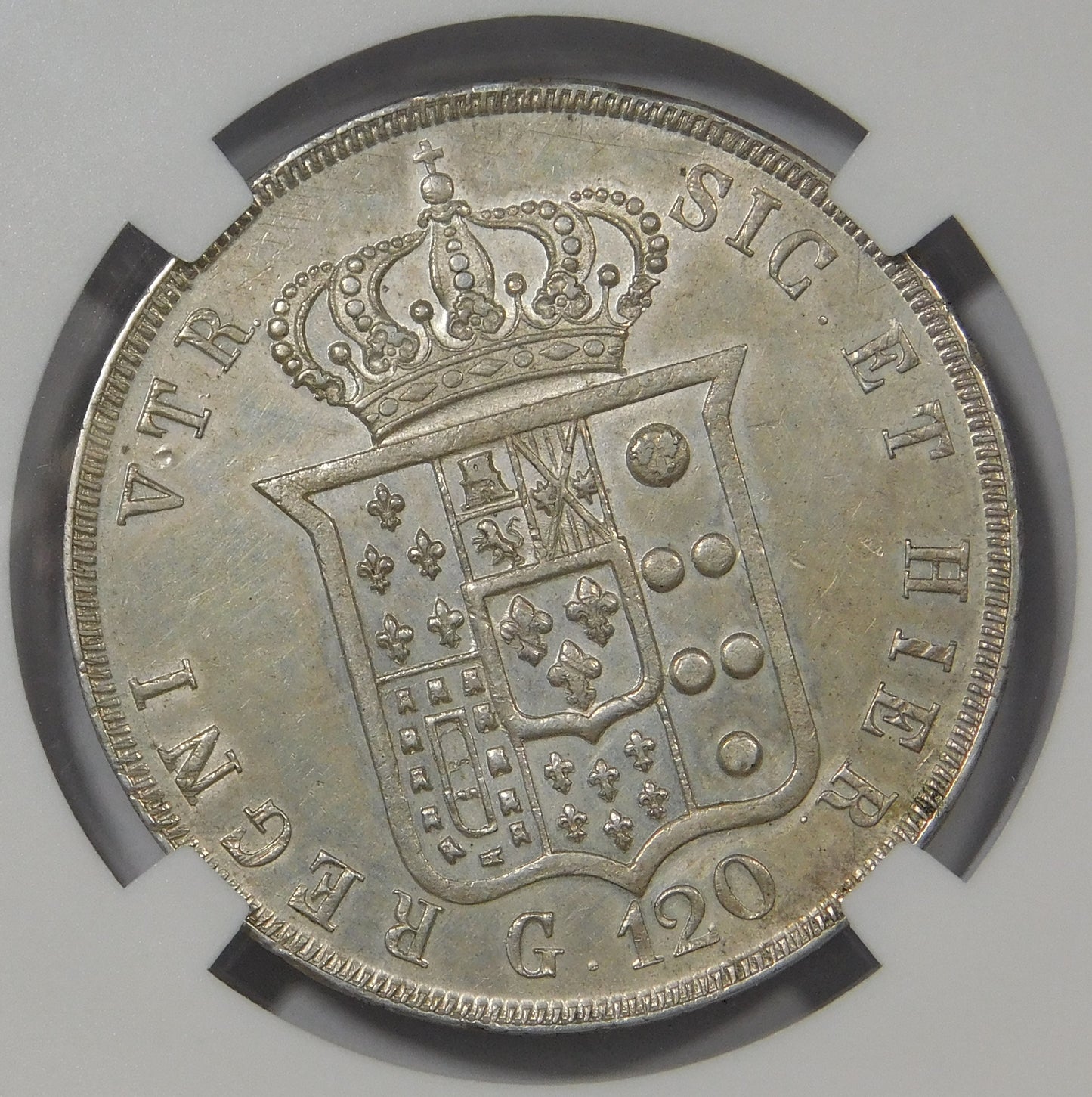 120 Grana 1843 in Slab Classical Coin Grading AU 55