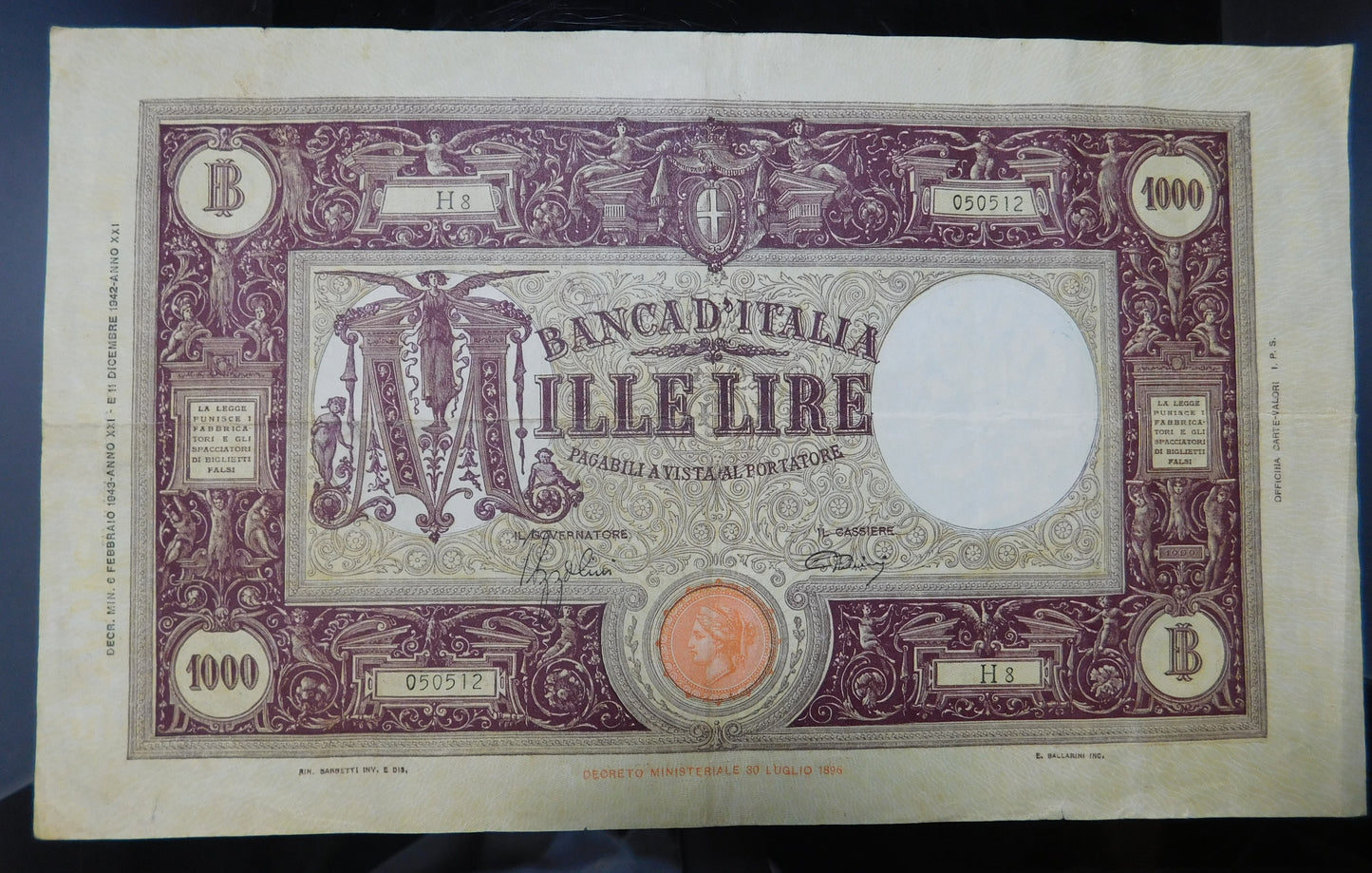 Mille lire Grande M Fascio