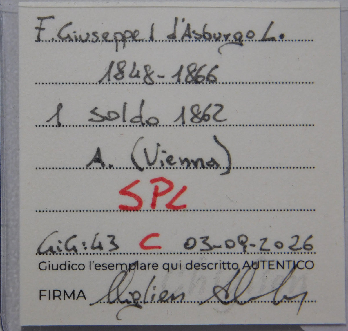 1 soldo 1862 A.