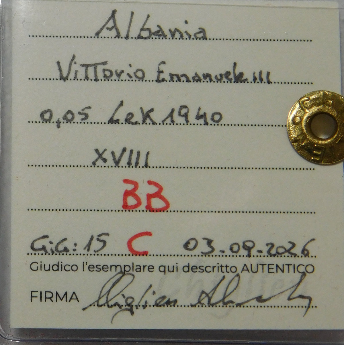 0,05 lek 1940 XVIII