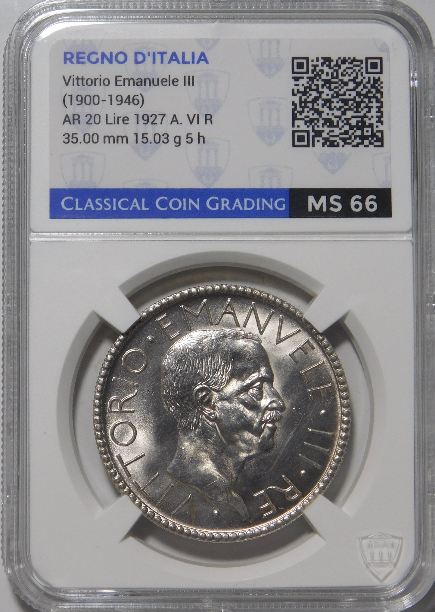 20 lire 1927 A.VI