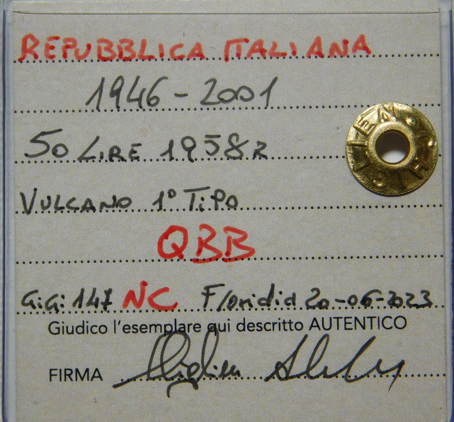 Repubblica Italiana - 50 Lire 1958 R - Vulcano - del 1° tipo