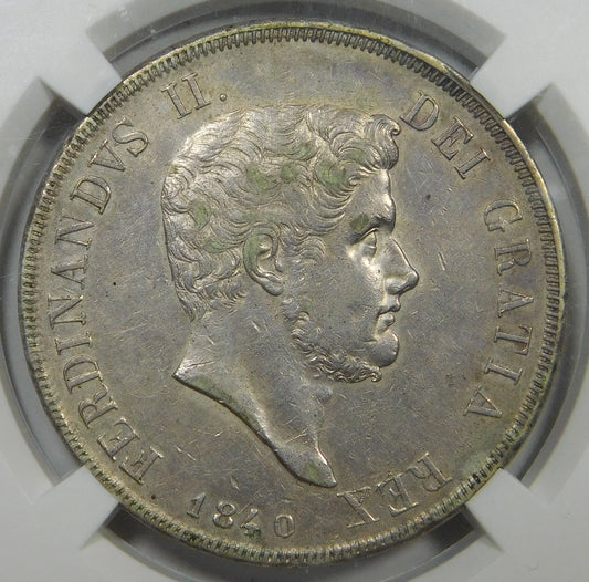 Ferdinando II 120 Grana 1840 in slab Classical Coin Grading conservazione AU53