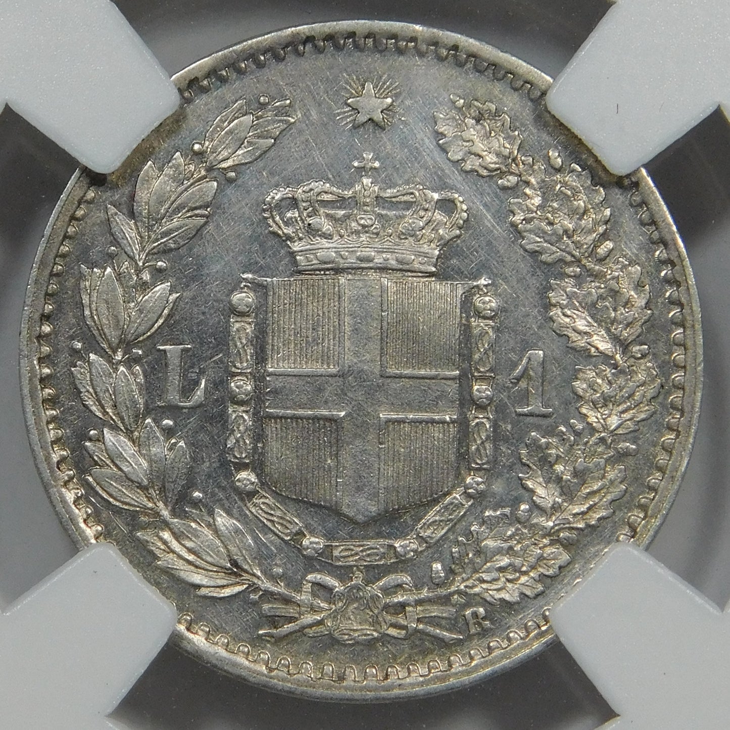 Umberto I° 1 Lira 1884 R in slab Classical Coin Grading MS60